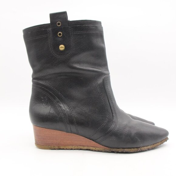 Frye Women’s Size 7 M Black Leather Wedge Ankle Boots Bootie Crepe Sole 77460 - Picture 1 of 10